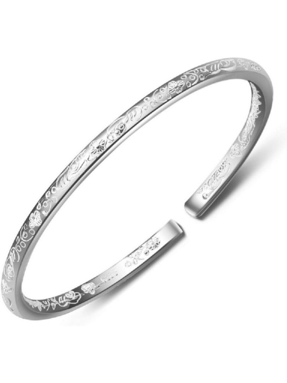 999 Solid Sterling Silver Cuff Bangle Bracelet for Women | Elegant Silver